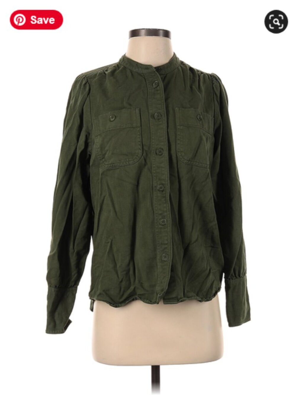 POINT SUR Olive Green Button Front Utility denim cotton shirt Small Like New